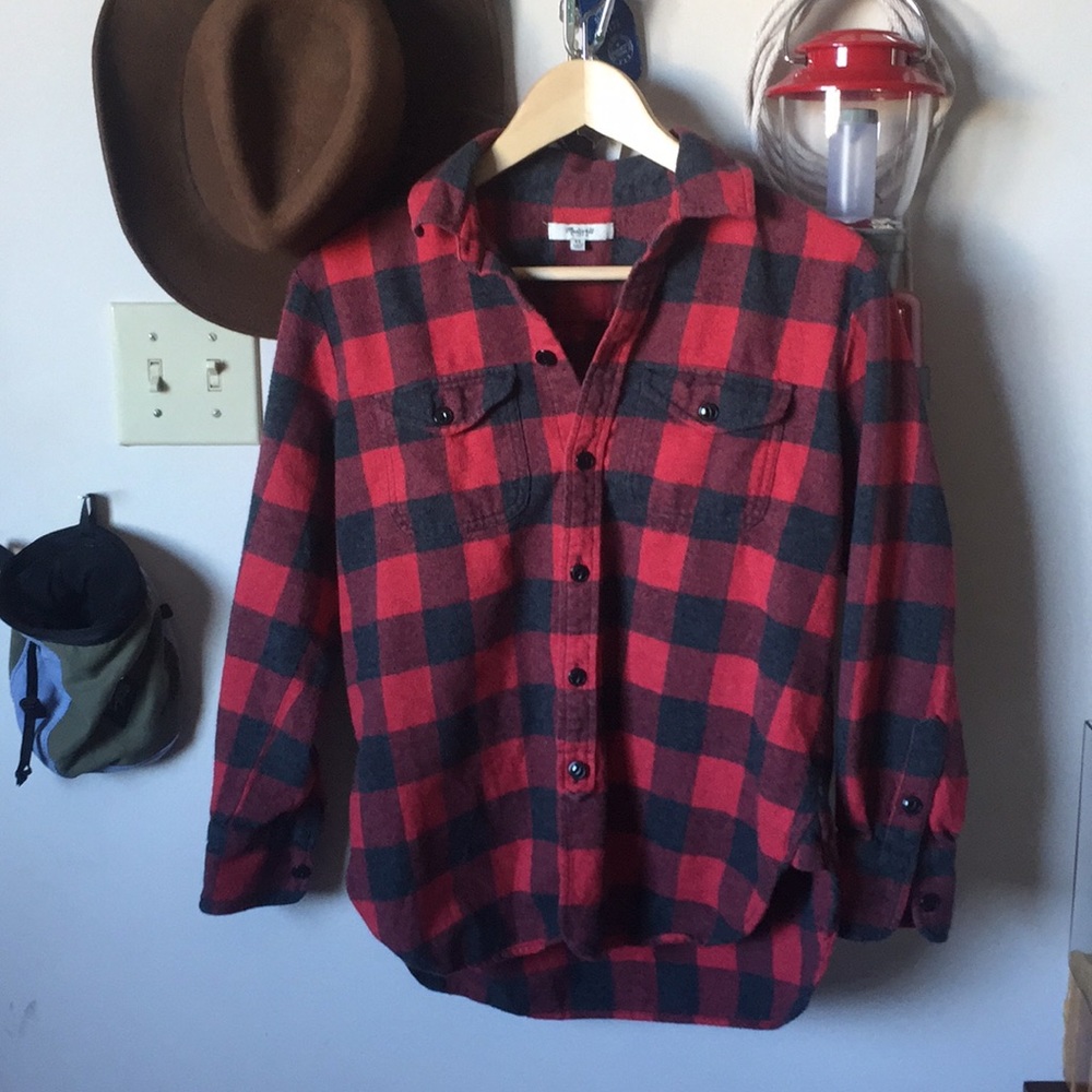 Madewell red/grey button up flannel shirt XS